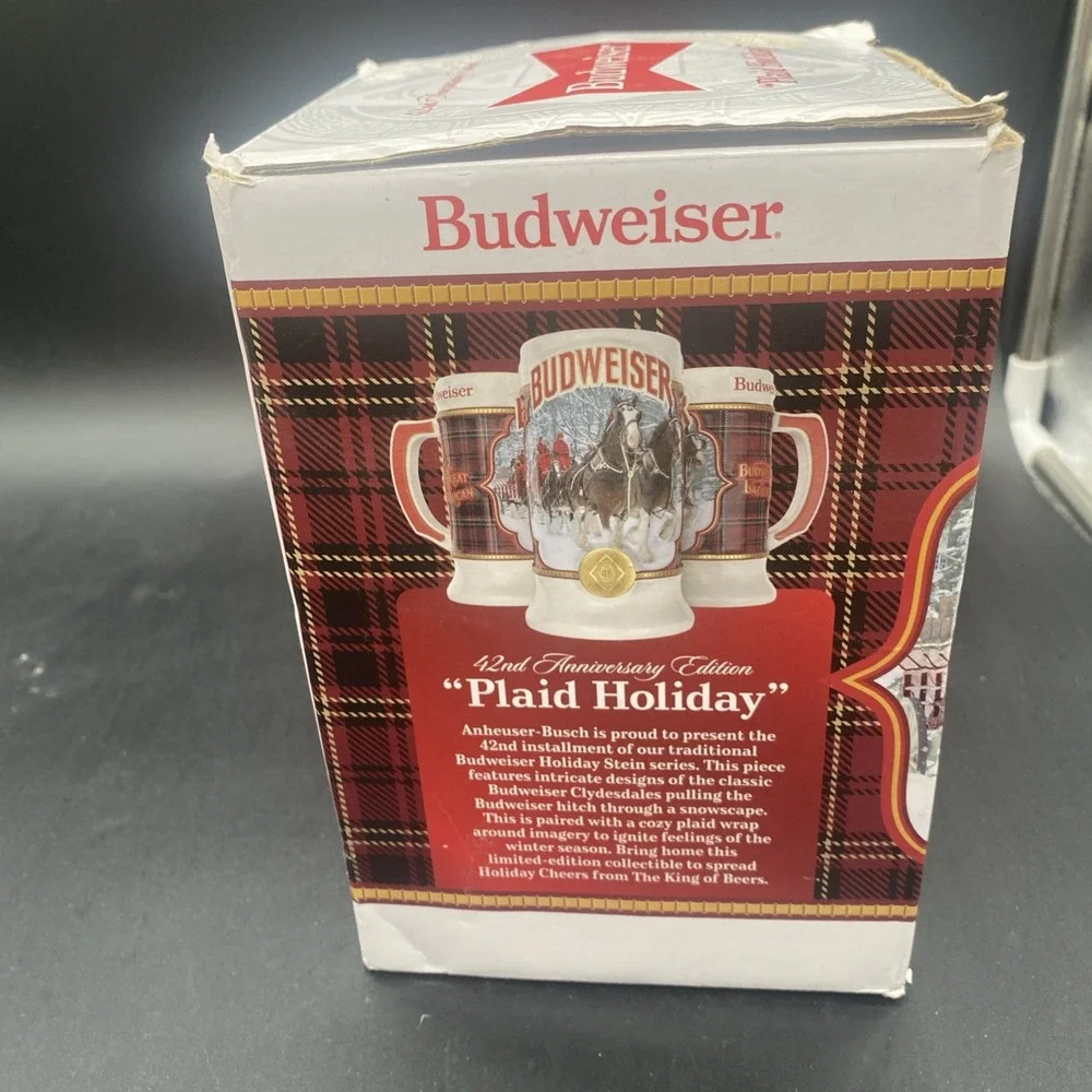 2021 - Budweiser 42nd Anniversary Christmas Stein Plaid Holiday Clydesdale